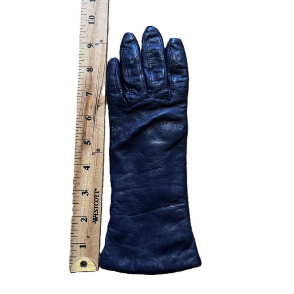 Vintage Women's Navy Blue Wool-Lined Pleather Gloves, Winter Wear - Picture 5 of 6